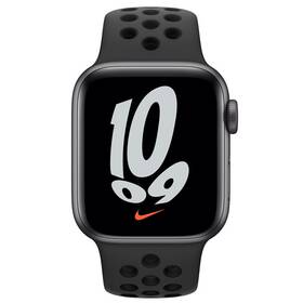 Chytré hodinky Apple Watch Nike SE GPS + Cellular, 44mm pouzdro z vesmírně šedého hliníku - antracitový / černý sportovní řemínek (MKT73HC/A)