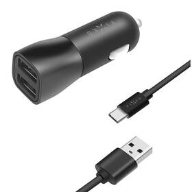 Adaptér do auta FIXED 2x USB, 15W Smart Rapid Charge + USB-C kabel 1m (FIXCC15-2UC-BK) černý