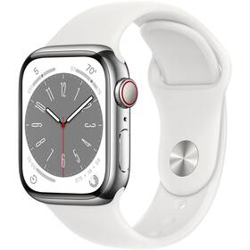 Chytré hodinky Apple Watch Series 8 GPS + Cellular 45mm pouzdro ze stříbrné nerezové oceli - bílý sportovní řemínek (MNKE3CS/A)
