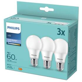 Žárovka LED Philips klasik, 8W, E27, chladná denní, 3ks (8719514403826)