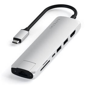 USB Hub Satechi USB-C Slim Multiport (1xHDMI 4K,2x USB 3.0, USB-C, Micro SD, SD, RJ45) (ST-UCSMA3S) stříbrný