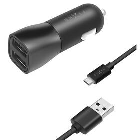 Adaptér do auta FIXED 2xUSB, 15W Smart Rapid Charge + Micro USB kabel 1m (FIXCC15-2UM-BK) černý