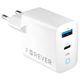 Nabíječka do sítě Forever GaN TC-06-65AC PD QC 1x USB-C, 1x USB, 65W (GSM171397) bílá