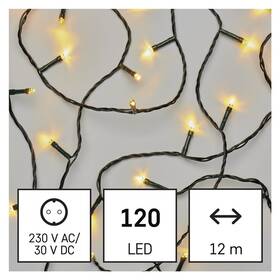 Vánoční osvětlení EMOS 120 LED řetěz zelený, 12 m, venkovní i vnitřní, teplá bílá (D4AW09)