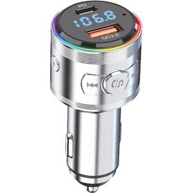 FM Transmitter WG QC 3.0, USB-A QC 3.0 18W/USB-C PD 3.0 30W stříbrná barva
