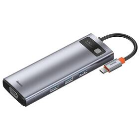 Dokovací stanice Baseus Metal Gleam Series 9v1 HUB USB-C (USB-C PD 100W, 3x USB 3.0, HDMI, VGA, RJ45, SD/TF port) (CAHUB-CU0G) šedé