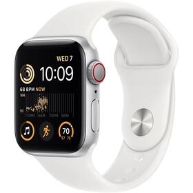 Chytré hodinky Apple Watch SE 2022 GPS + Cellular 40mm pouzdro ze stříbrného hliníku - bílý sportovní řemínek (MNPP3CS/A)