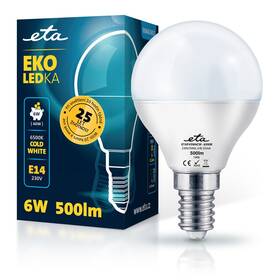 Žárovka LED ETA EKO LEDka mini globe 6W, E14, studená bílá (P45W6CW)