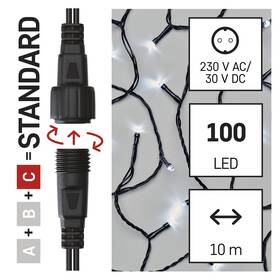 Spojovací řetěz EMOS 100 LED Standard, 10 m, venkovní i vnitřní, studená bílá, časovač 
