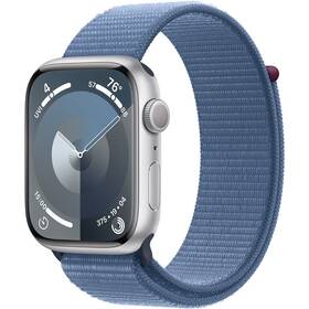 Chytré hodinky Apple Watch Series 9 GPS 45mm pouzdro ze stříbrného hliníku - ledově modrý provlékací sportovní řemínek (MR9F3QC/A)