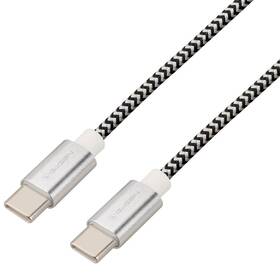 Kabel GoGEN USB-C / USB-C, 3m, opletený stříbrná barva
