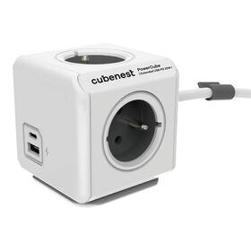 Kabel prodlužovací CubeNest Powercube Extended USB PD 20W, USB, USB-C, 4x zásuvka, 1,5m (PC420GY) šedý/bílý