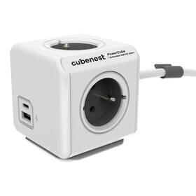 Kabel prodlužovací Cubenest Powercube Extended USB PD 20W, USB, USB-C, 4x zásuvka, 1,5m šedá barva
