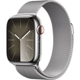 Chytré hodinky Apple Watch Series 9 GPS + Cellular 41mm pouzdro ze stříbrné nerezové oceli - stříbrný milánský tah (MRJ43QC/A)