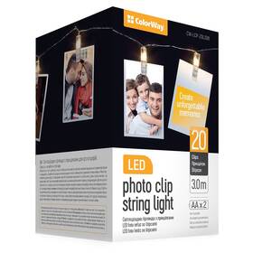 LED fotokolíčky ColorWay 20 kolíčků, délka 3m, 3x AA, teplá bílá 
