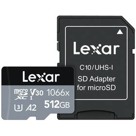 Paměťová karta Lexar 1066x microSDXC 512GB UHS-I, (160R/120W) C10 A2 V30 U3 + adaptér (LMS1066512G-BNANG)