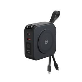 Cestovní adaptér Mobile Origin powerbanka 10 000mAh, Lightning/USB-C kabel černá barva
