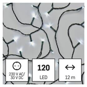 Vánoční osvětlení EMOS 120 LED řetěz, 12 m, venkovní i vnitřní, studená bílá, časovač (D4AC03) - rozbaleno - 24 měsíců záruka