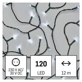 Vánoční osvětlení EMOS 120 LED řetěz, 12 m, venkovní i vnitřní, studená bílá, časovač 
