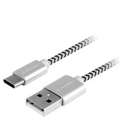 Kabel GoGEN USB / USB-C, 2m, opletený (USBAC200MM24) stříbrný
