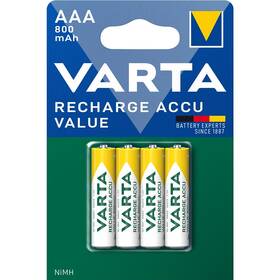 Baterie nabíjecí Varta Value, HR03, AAA, 800mAh, Ni-MH, blistr 4ks (56613101404)