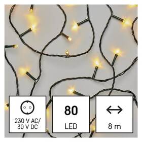 Vánoční osvětlení EMOS 80 LED řetěz, 8 m, venkovní i vnitřní, teplá bílá, časovač 
