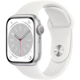 Chytré hodinky Apple Watch Series 8 GPS 41mm pouzdro ze stříbrného hliníku - bílý sportovní řemínek (MP6K3CS/A)