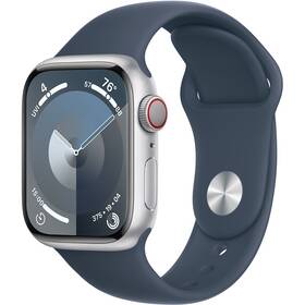 Chytré hodinky Apple Watch Series 9 GPS + Cellular 45mm pouzdro ze stříbrného hliníku - bouřkově modrý sportovní řemínek - S/M (MRMG3QC/A)