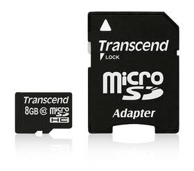 Paměťová karta Transcend MicroSDHC 8GB Class10 + adapter (TS8GUSDHC10)