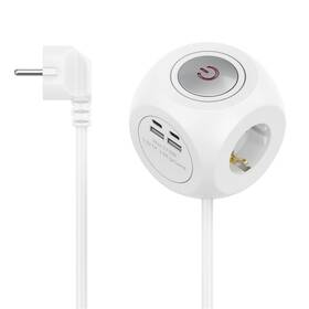 Kabel prodlužovací Hama 3x zásuvka schuko, 2x USB-C, 2x USB-A, 1,4 m bílá barva
