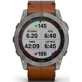GPS hodinky Garmin fenix 7X PRO Sapphire Solar Style - Titan/ Brown Leather Band (010-02541-19)