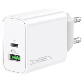 Nabíječka do sítě GoGEN ACHPD230, 1x USB-C PD, 1x USB-A, 30W (ACHPDQ230W) bílá