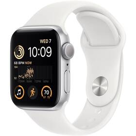 Chytré hodinky Apple Watch SE 2022 GPS 44mm pouzdro ze stříbrného hliníku - bílý sportovní řemínek (MNK23CS/A)