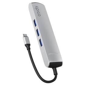 USB Hub Epico 6in1 Slim 8K USB-C/1× USB-C, HDMI, 3× USB 3.0 (9915112100069) stříbrný
