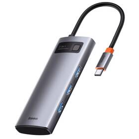 Dokovací stanice Baseus Metal Gleam Series 5v1 HUB USB-C (USB-C PD 100W, 3x USB 3.0, HDMI) (WKWG020013) šedé