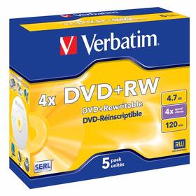 Disk Verbatim DVD+RW 4,7GB, 4x, jewel box, 5ks (43229)