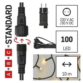 Spojovací řetěz EMOS 100 LED Základní sada pro spojovací řetězy Standard, 10 m, venkovní, teplá bílá, časovač 
