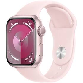 Chytré hodinky Apple Watch Series 9 GPS 41mm pouzdro z růžového hliníku - světle růžový sportovní řemínek - M/L (MR943QC/A)