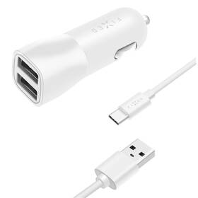 Adaptér do auta FIXED 2x USB, 15W Smart Rapid Charge + USB-C kabel 1m (FIXCC15-2UC-WH) bílý