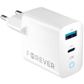 Nabíječka do sítě Forever GaN TC-06-45AC PD QC 1x USB-C, 1x USB, 45W (GSM171396) bílá