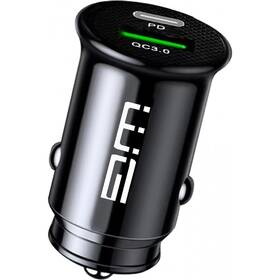 Adaptér do auta WG 1x USB QC 3.0 18W, 1x USB-C PD 20W černá barva
