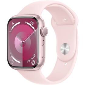 Chytré hodinky Apple Watch Series 9 GPS 45mm pouzdro z růžového hliníku - světle růžový sportovní řemínek - M/L (MR9H3QC/A)