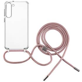 Kryt na mobil FIXED Pure Neck s růžovou šňůrkou na krk na Samsung Galaxy S23+ (FIXPUN-1041-PI) průhledný