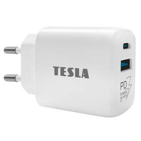 Nabíječka do sítě Tesla Power Charger T220, 1× USB, 1× USB-C 25 W PD 3.0 (8595689802301) bílá