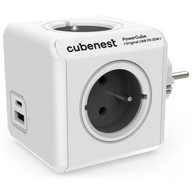 Rozbočovací zásuvka Cubenest Powercube Original USB PD 20W, USB, USB-C, 4x zásuvka šedá barva
