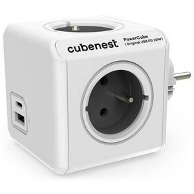 Rozbočovací zásuvka CubeNest Powercube Original USB PD 20W, USB, USB-C, 4x zásuvka (PC220GY) šedá/bílá