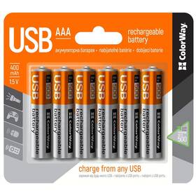 Baterie nabíjecí ColorWay AAA, 400mAh, micro USB, 1.5V, blistr 6ks (CW-UBAAA-06)