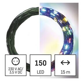 Vánoční osvětlení EMOS 150 LED nano řetěz zelený, 15 m, venkovní i vnitřní, multicolor, časovač (D3AM03)