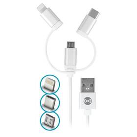 Kabel Forever 3v1, USB/Micro USB + Lightning + USB-C, 1m (T_01625) bílý