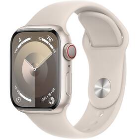 Chytré hodinky Apple Watch Series 9 GPS + Cellular 45mm pouzdro z hvezdně bílého hliníku - hvězdně bílý sportovní řemínek - M/L (MRM93QC/A)
